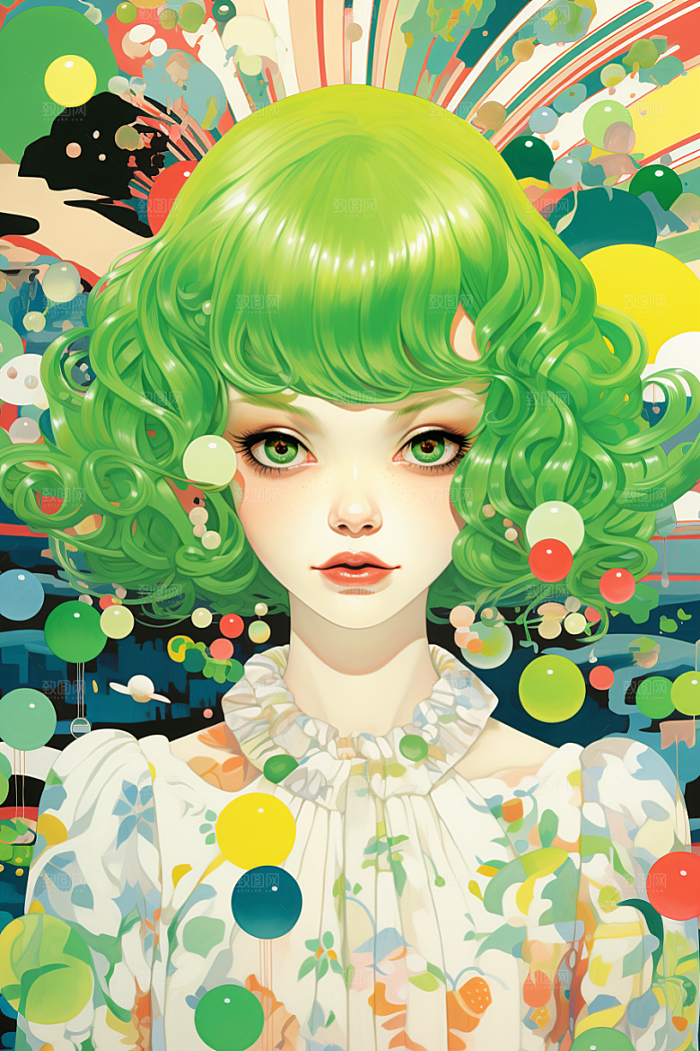 多巴胺女孩五彩斑斓缤纷插画