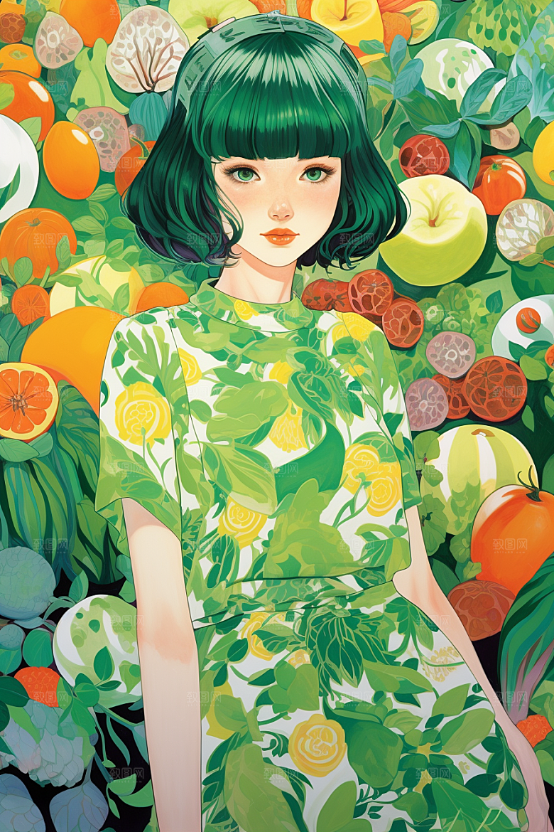 多巴胺女孩可爱高清插画