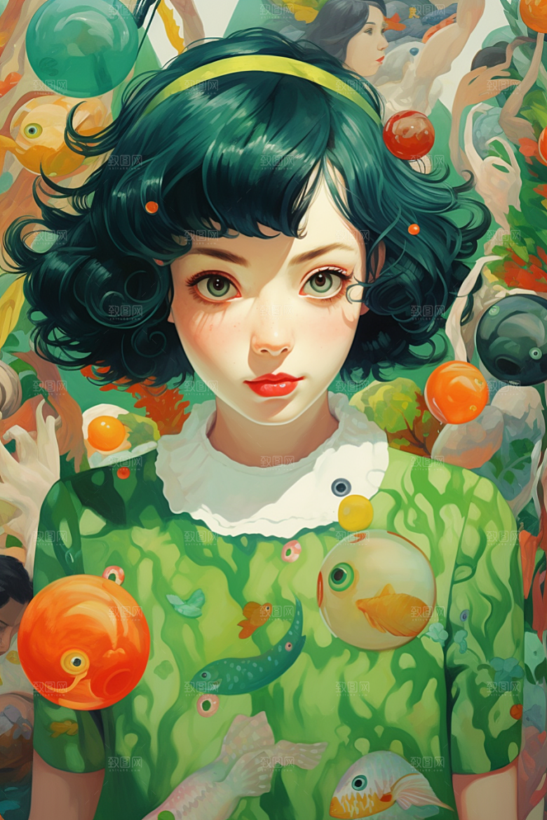 多巴胺女孩手绘形象插画