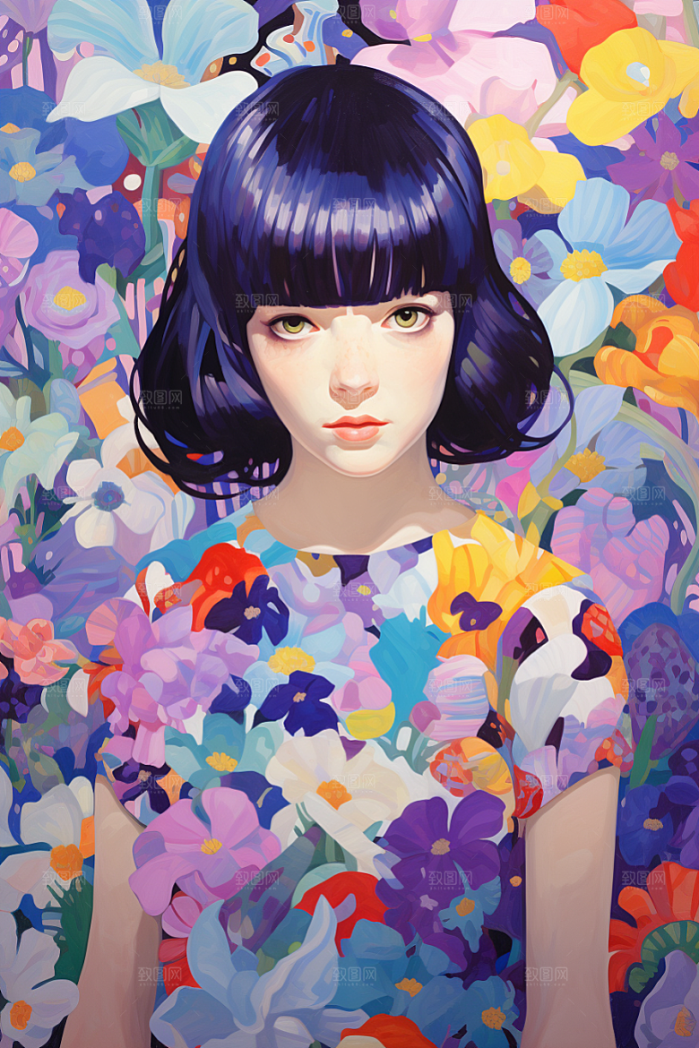 多巴胺女孩彩色形象插画