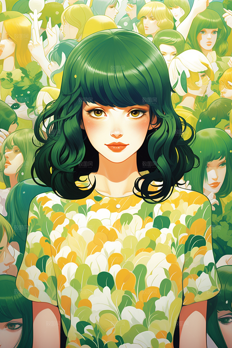 多巴胺女孩手绘五彩斑斓插画