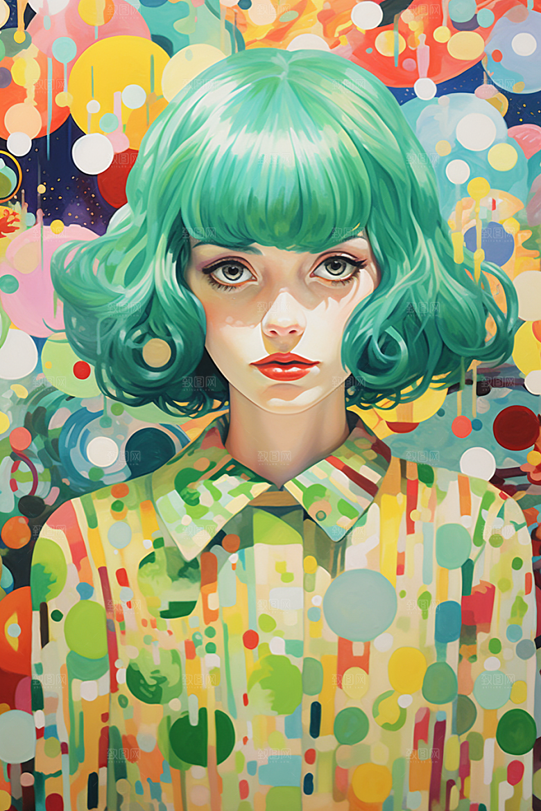 多巴胺女孩艺术感五彩斑斓插画