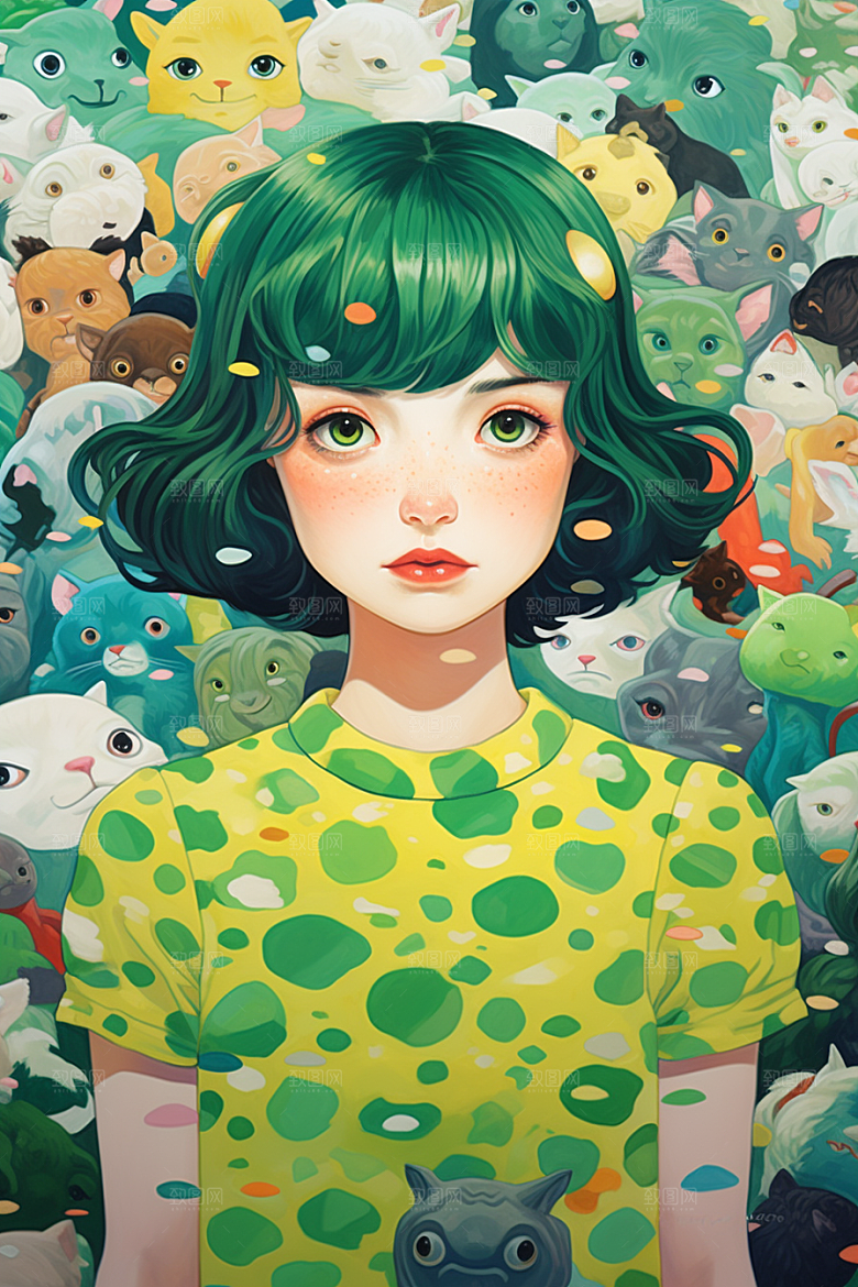 多巴胺女孩五彩斑斓穿搭插画