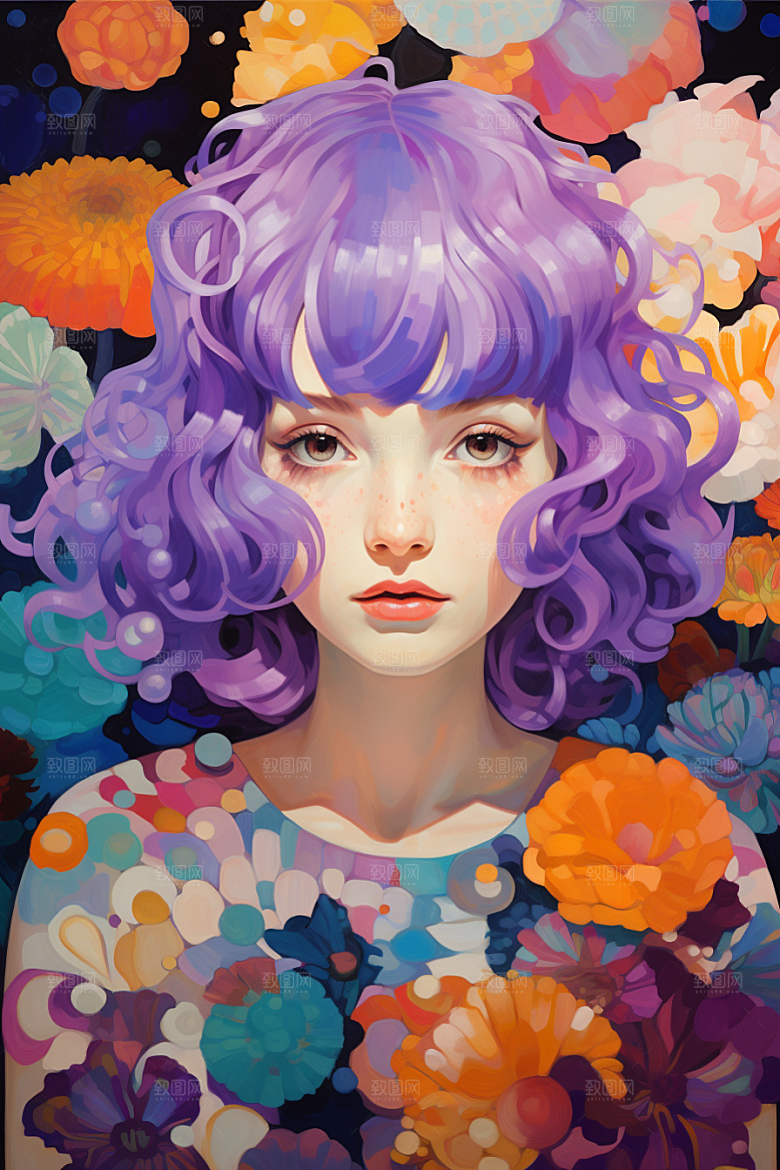 多巴胺女孩彩色五彩斑斓插画