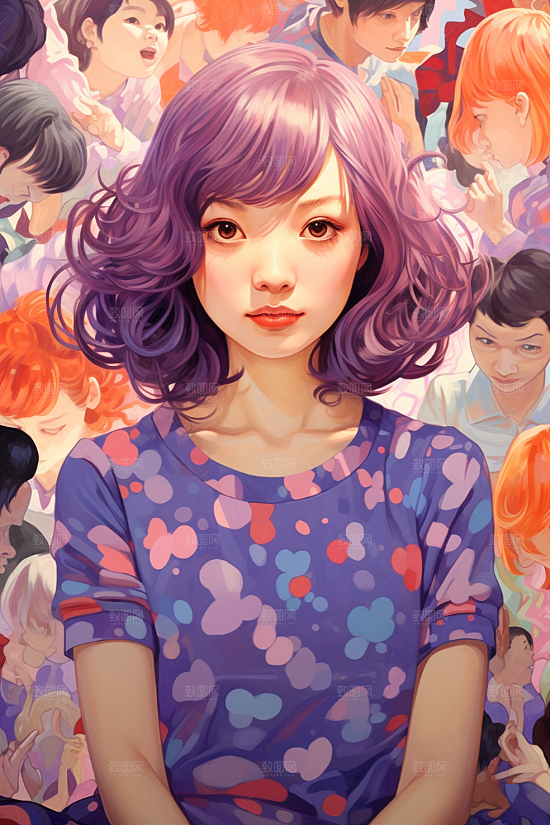 多巴胺女孩高清手绘插画