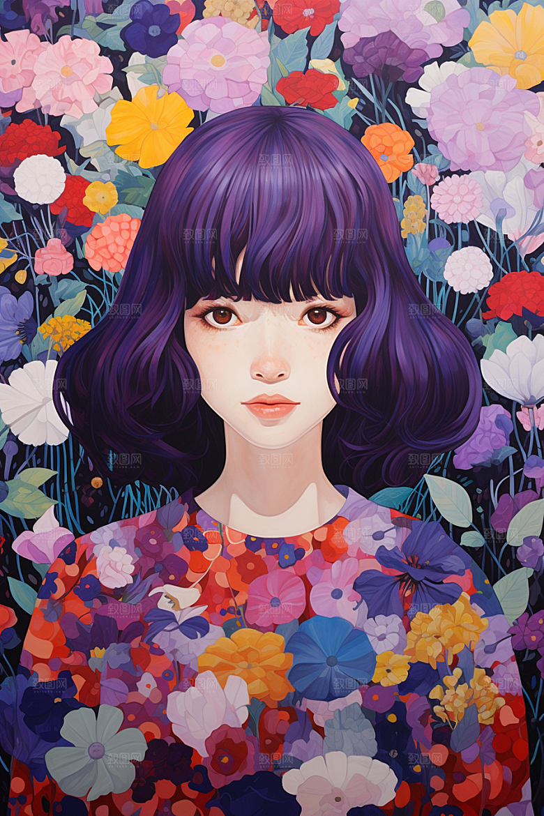 多巴胺女孩彩色艺术感插画