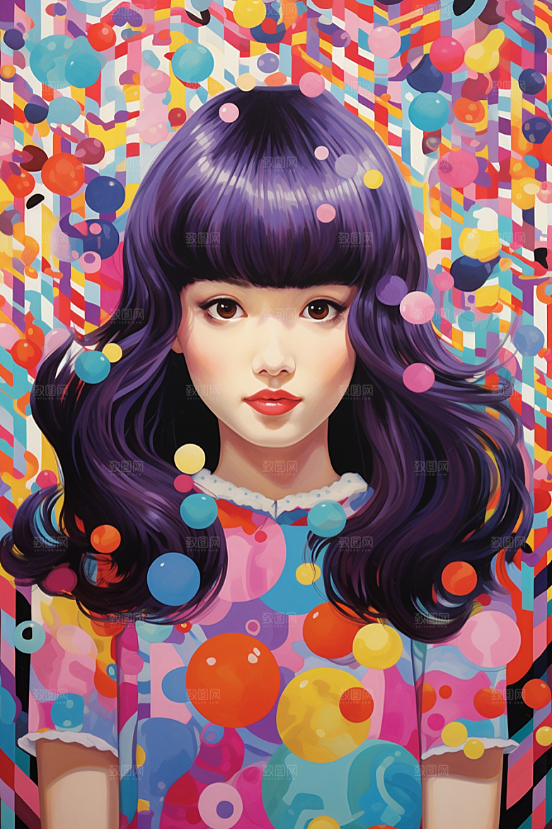多巴胺女孩少女可爱插画