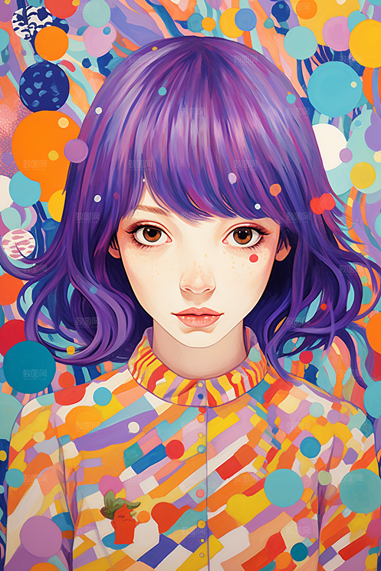 多巴胺女孩穿搭五彩斑斓插画