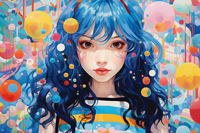 多巴胺女孩可爱彩色插画
