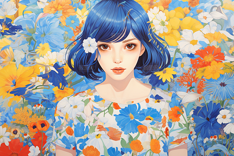 多巴胺女孩艺术感手绘插画