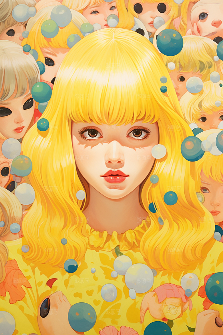 多巴胺女孩五彩斑斓形象插画