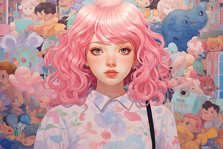 多巴胺女孩高清缤纷插画