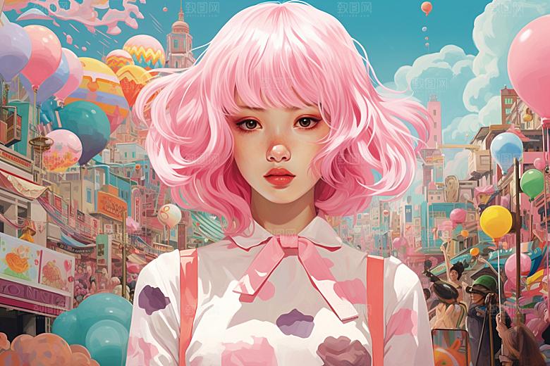 多巴胺女孩艺术感手绘插画