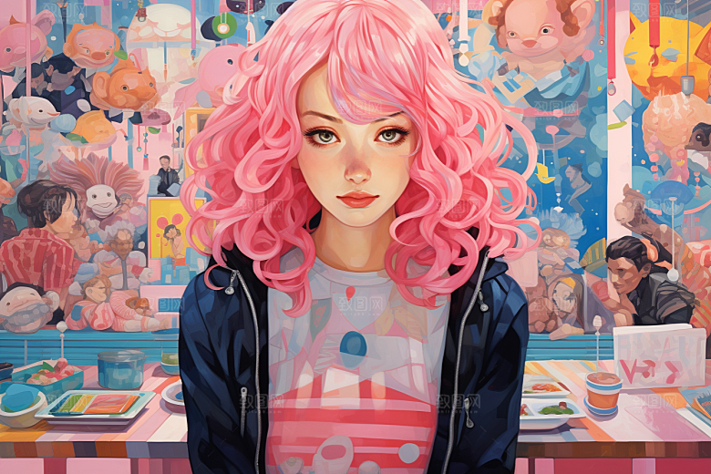 多巴胺女孩可爱彩色插画