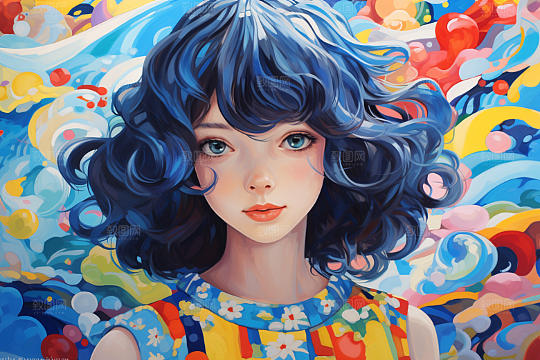 多巴胺女孩可爱彩色插画