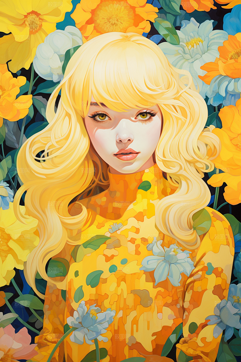 多巴胺女孩高清可爱插画