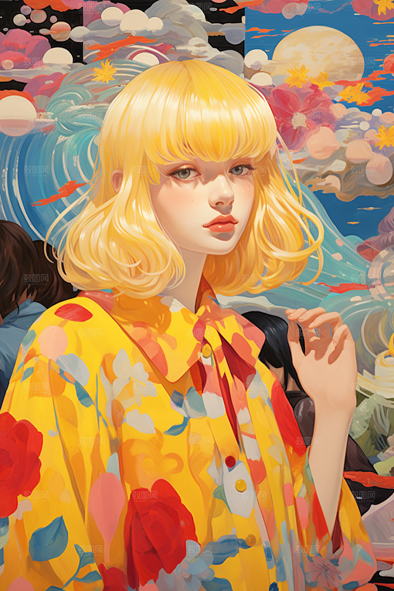 多巴胺女孩彩色高清插画