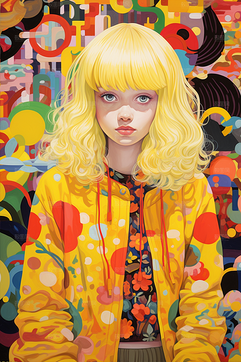 多巴胺女孩彩色艺术感插画