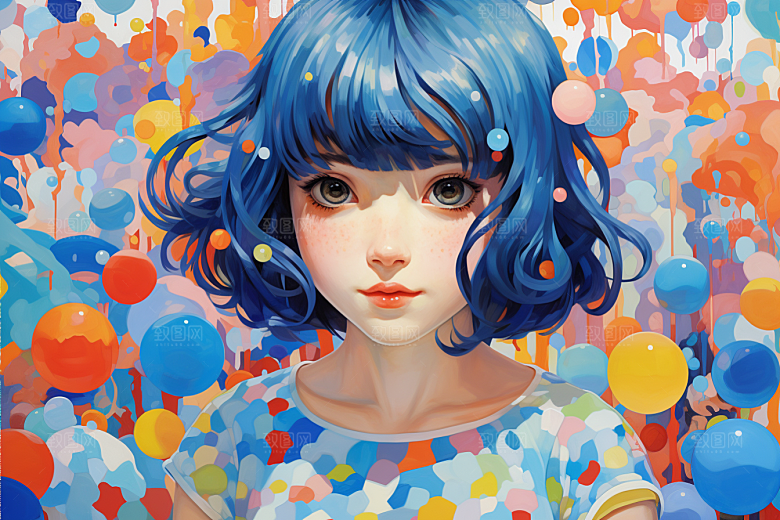 多巴胺女孩五彩斑斓艺术感插画