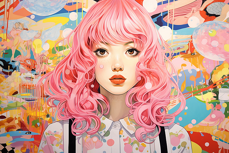 多巴胺女孩少女高清插画