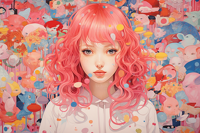 多巴胺女孩缤纷手绘插画