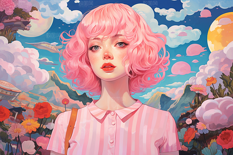 多巴胺女孩少女高清插画