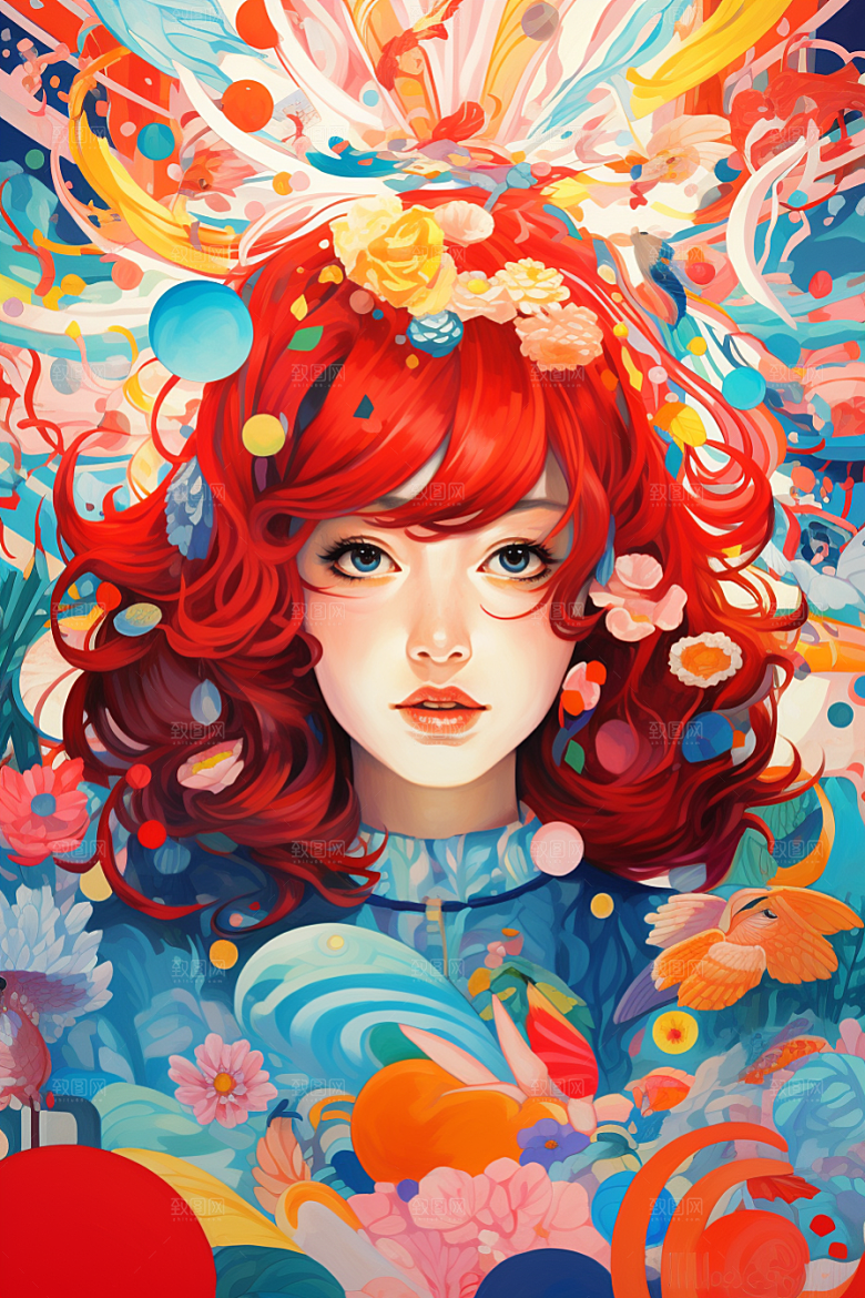 多巴胺女孩五彩斑斓少女插画