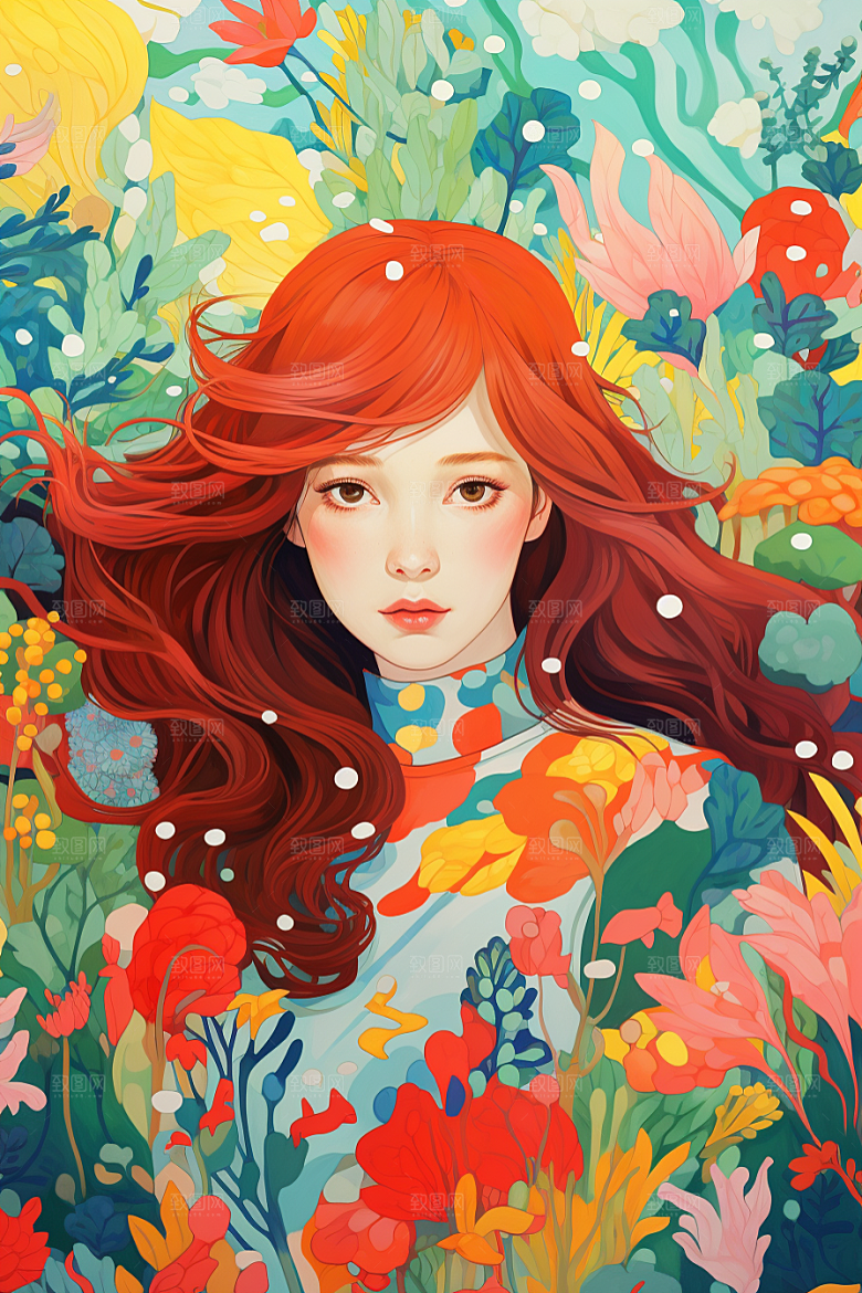 多巴胺女孩五彩斑斓穿搭插画