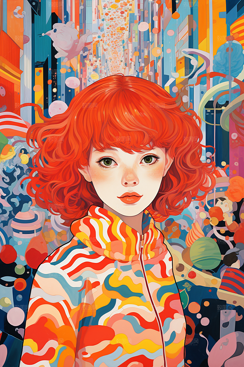 多巴胺女孩彩色可爱插画