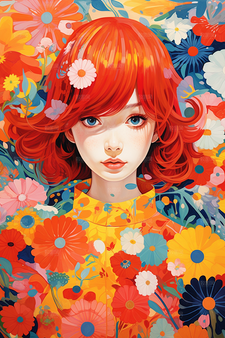 多巴胺女孩高清手绘插画