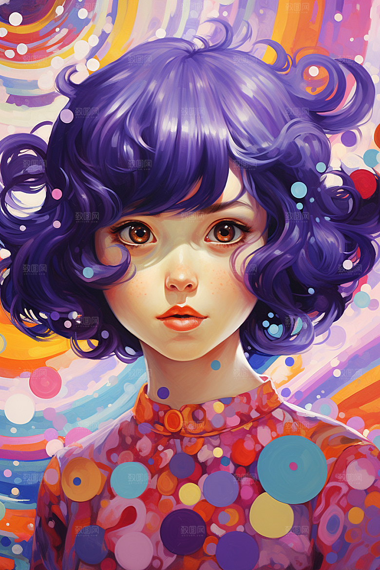 多巴胺女孩手绘形象插画