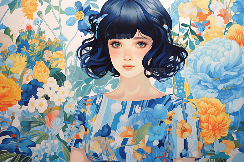 多巴胺女孩艺术感高清插画