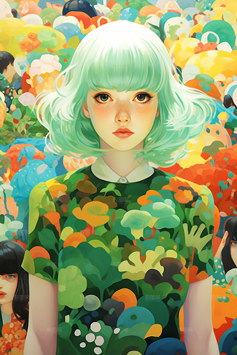 多巴胺女孩少女高清插画