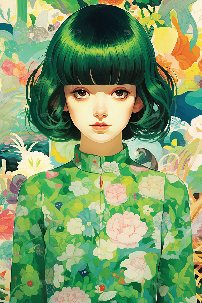 多巴胺女孩手绘形象插画