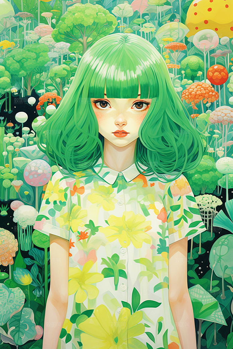多巴胺女孩彩色五彩斑斓插画