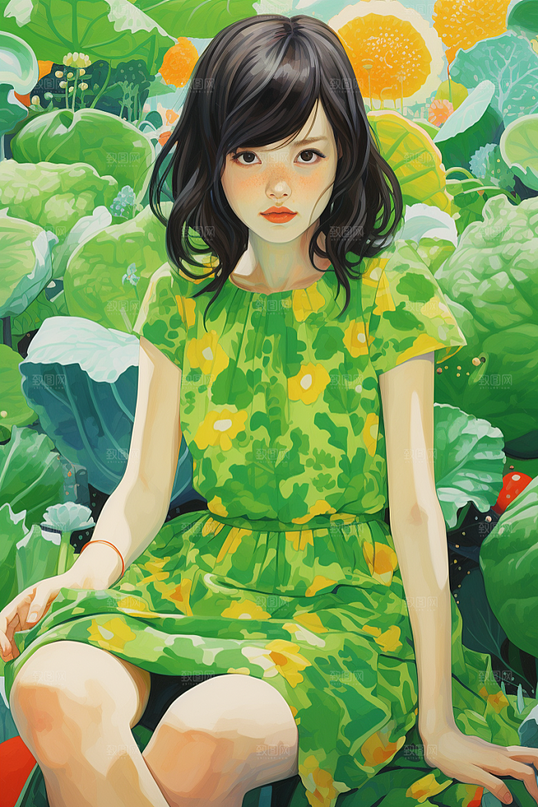 多巴胺女孩形象可爱插画