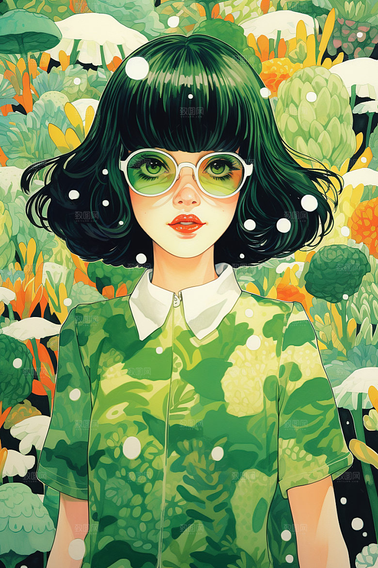 多巴胺女孩五彩斑斓形象插画