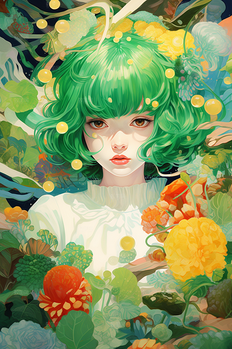 多巴胺女孩穿搭高清插画