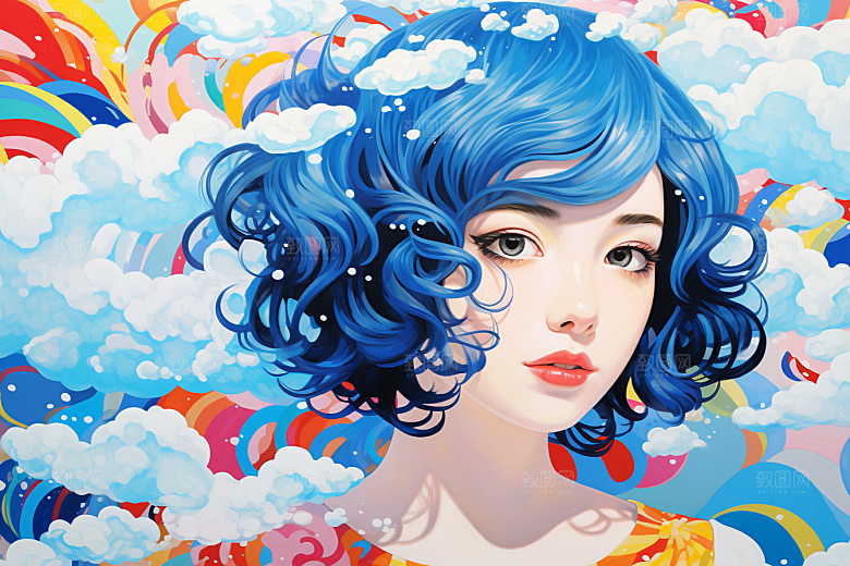 多巴胺女孩少女高清插画
