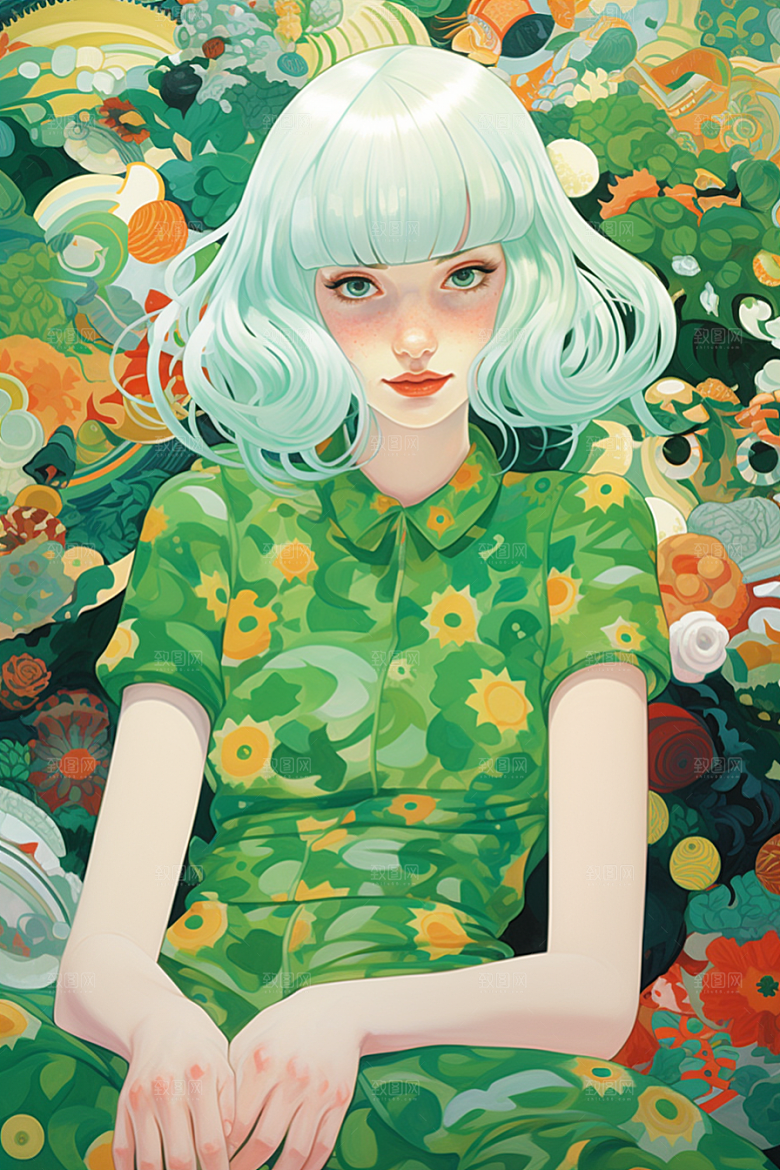 多巴胺女孩穿搭五彩斑斓插画