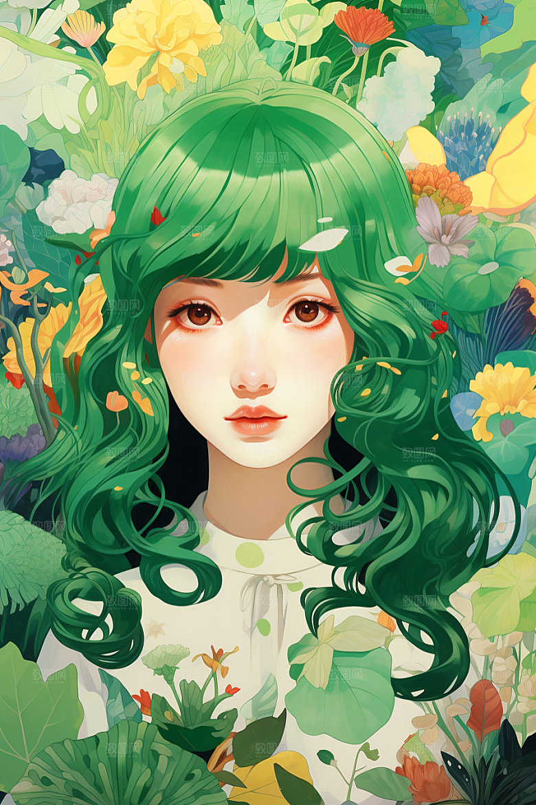 多巴胺女孩可爱五彩斑斓插画