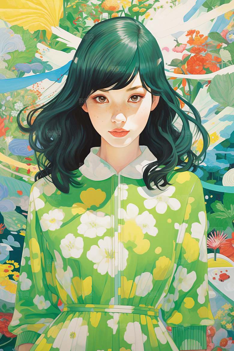 多巴胺女孩少女高清插画