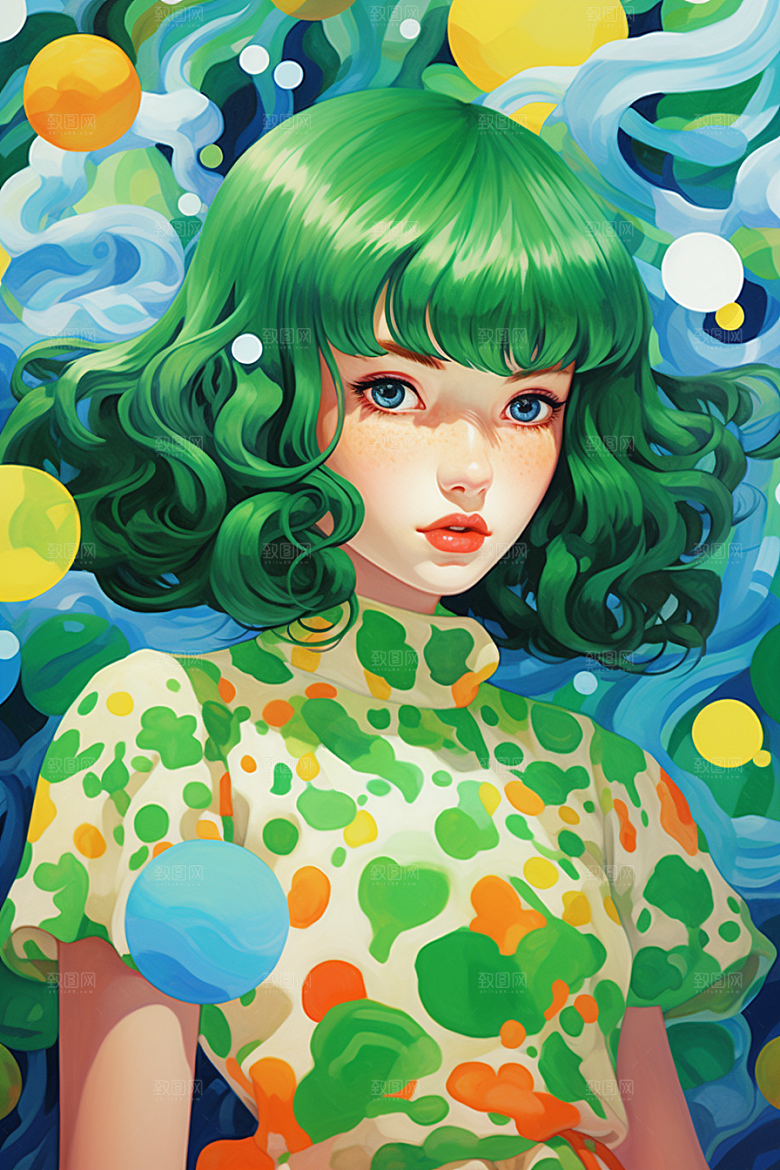 多巴胺女孩手绘艺术感插画