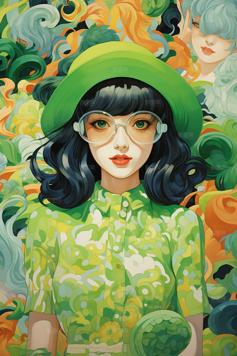 多巴胺女孩五彩斑斓穿搭插画