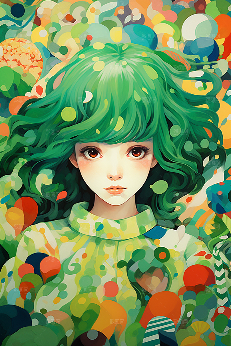 多巴胺女孩缤纷彩色插画