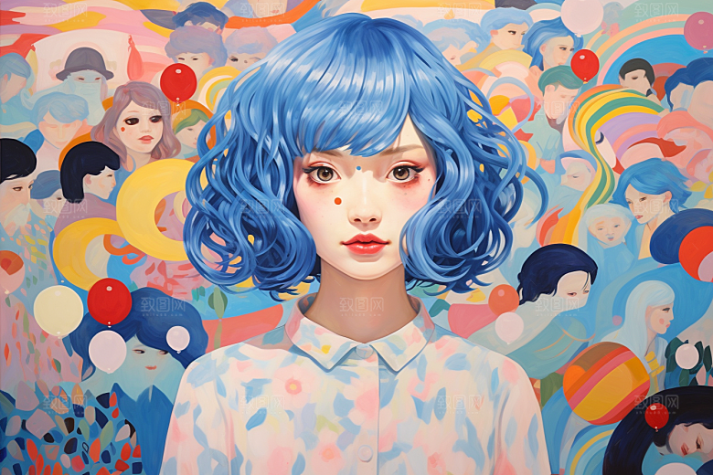 多巴胺女孩穿搭形象插画