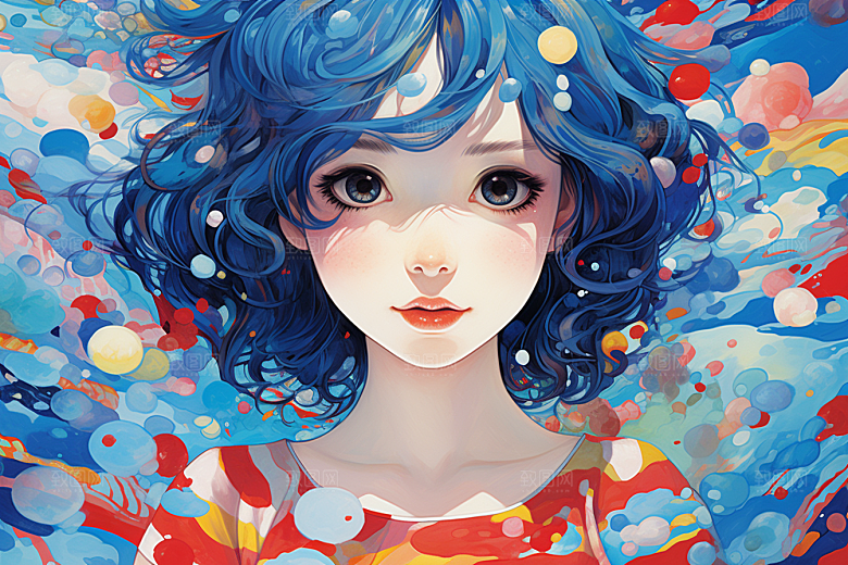 多巴胺女孩彩色五彩斑斓插画