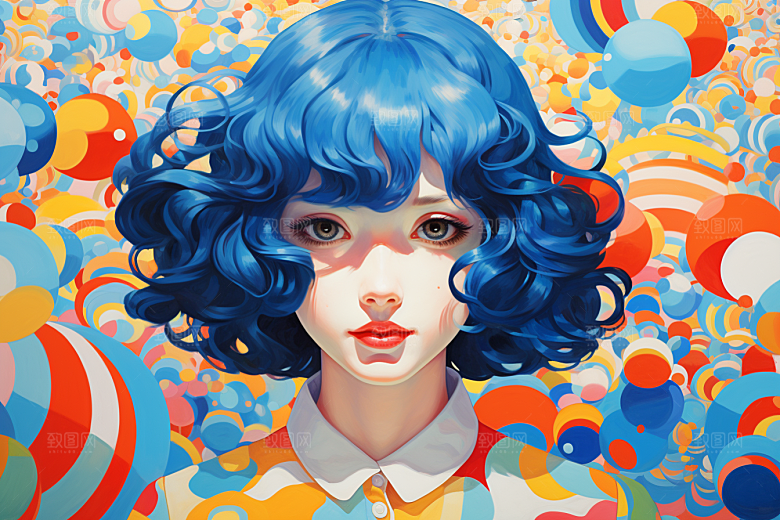 多巴胺女孩手绘彩色插画