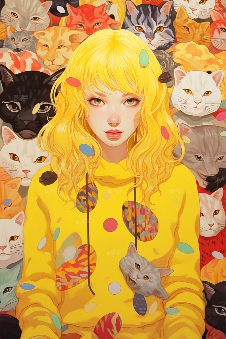 多巴胺女孩形象穿搭插画
