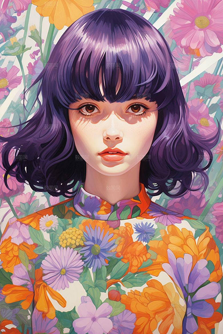多巴胺女孩艺术感穿搭插画